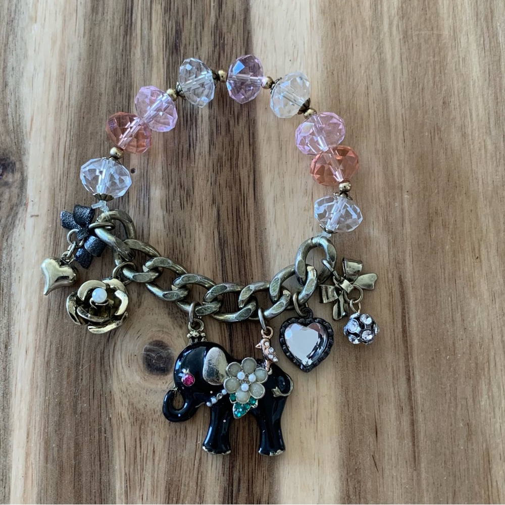 Betsey Johnson enameled elephant charms bracelet vintage jewelry NWOT